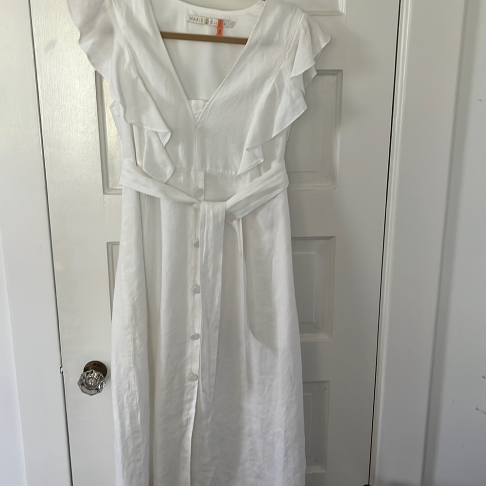 Marie Oliver white linen midi dress